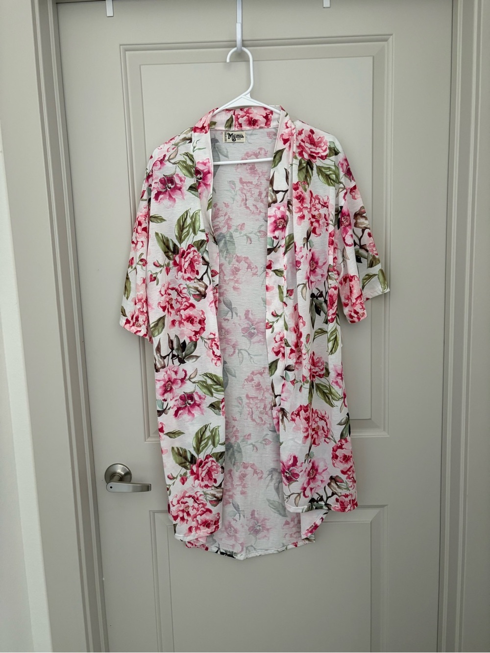 Show Me Your Mumu OS Brie Robe Garden of Blooms Hi Low Kimono White Pink Floral